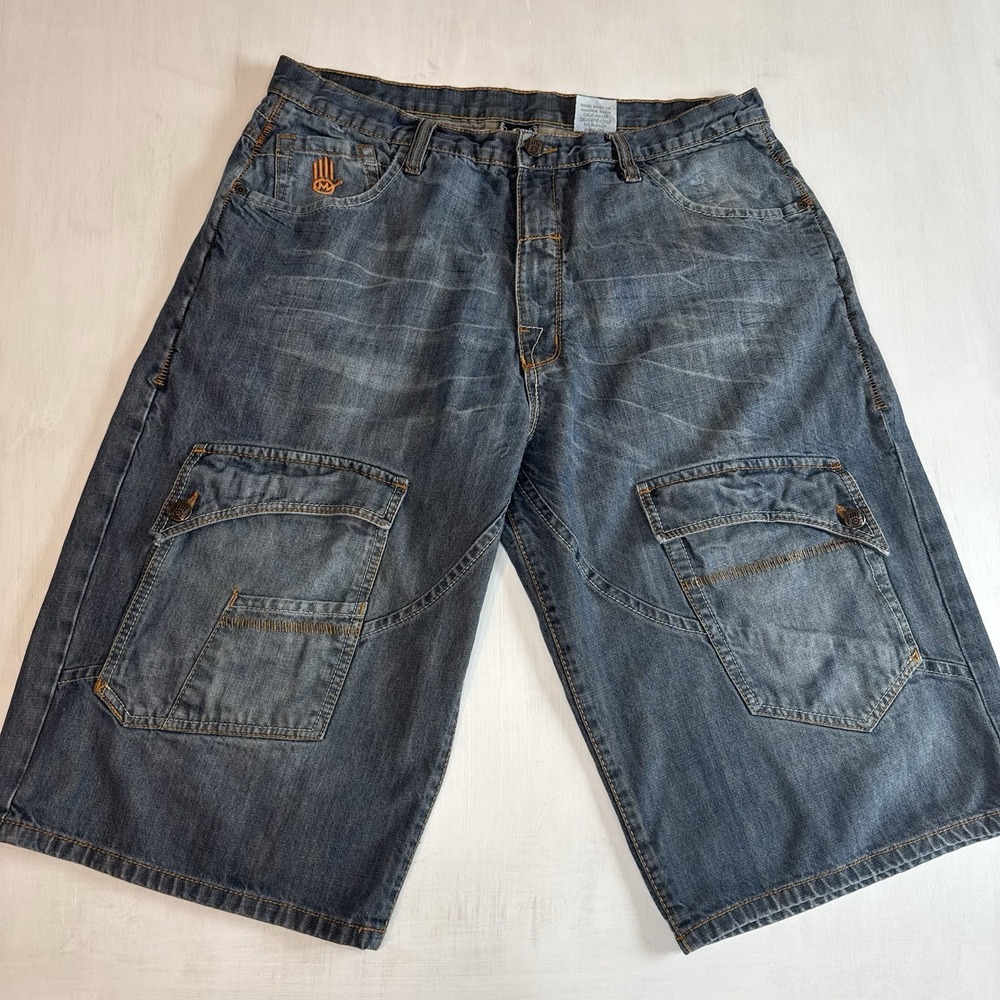 Vintage Y2K Miskeen Mens Jean Shorts Size 38 Baggy 6 Pockets Cargo 2000s